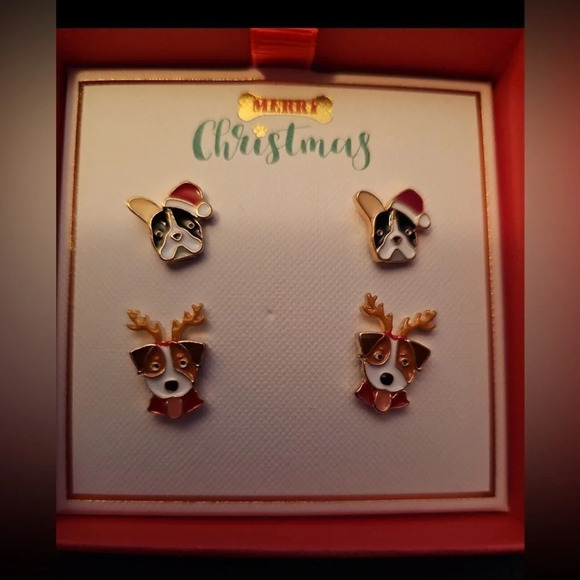 OLIVIA AND JACKSON Christmas Holiday Santa Paws Dog Earrings TWO Pair NEW NWT - Picture 1 of 2